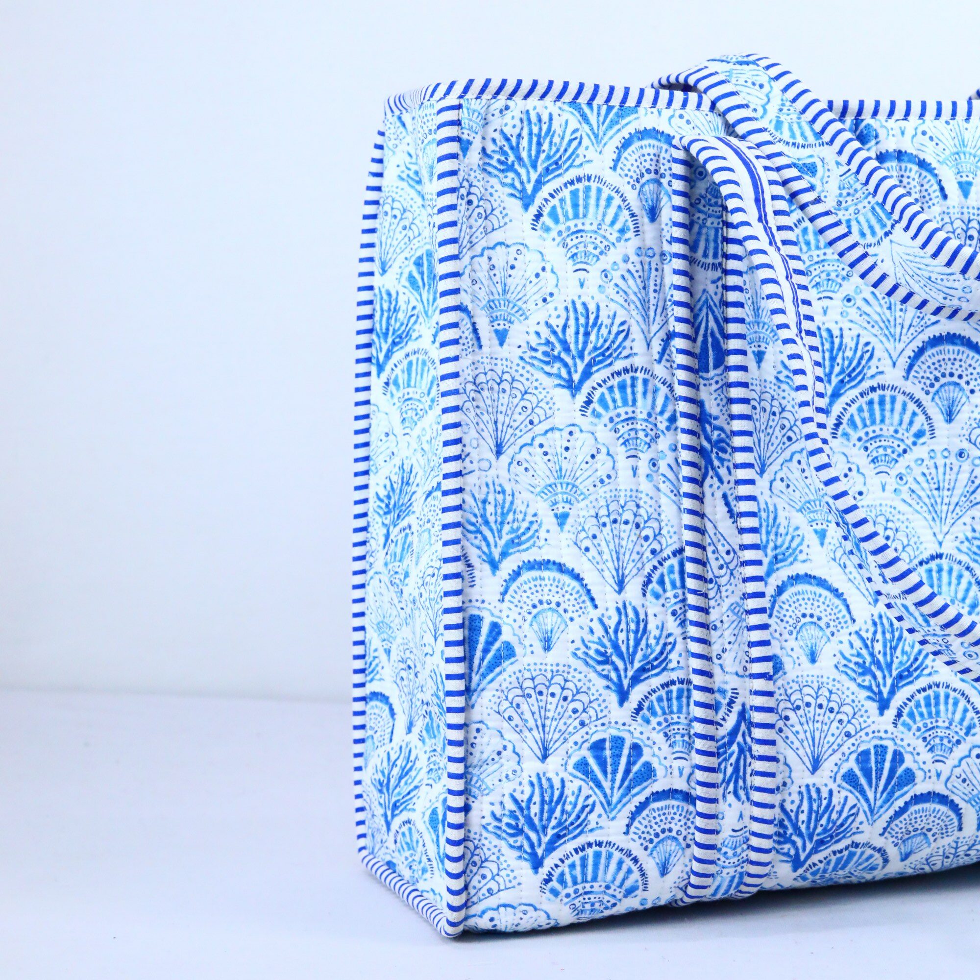 Day Trip Carry Screen Print Cotton Quilted Tote Bag In Blue - Image 4