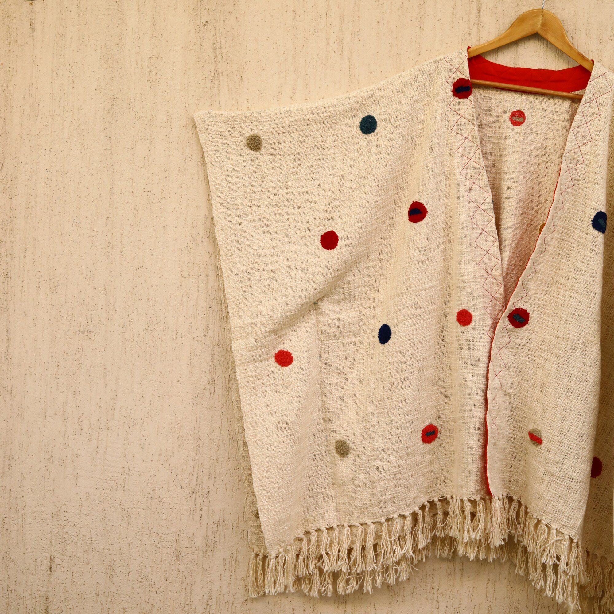 Slub Elegance Embroidery Shrug In Cream & Multicolor - Image 3