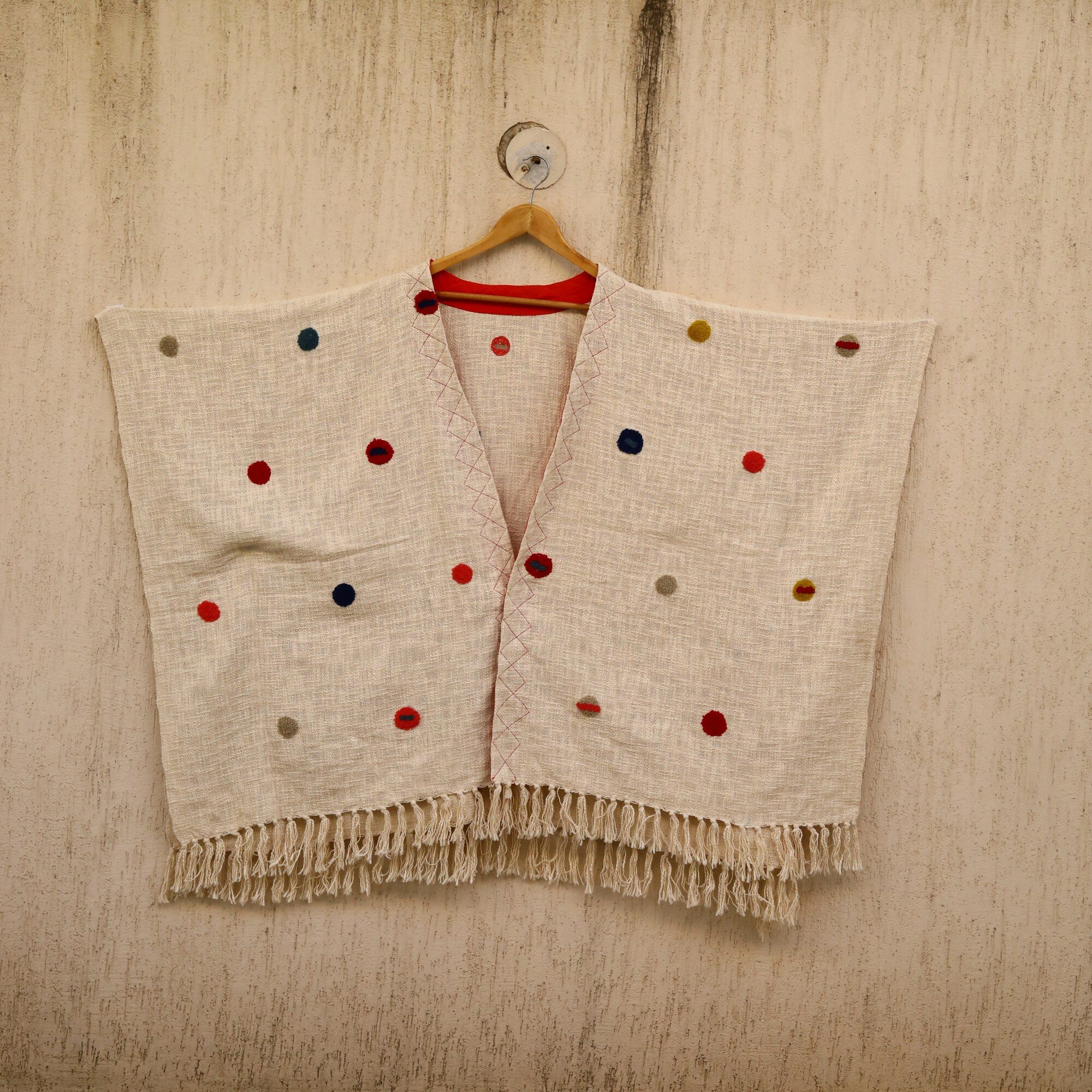 Slub Elegance Embroidery Shrug In Cream & Multicolor - Image 4