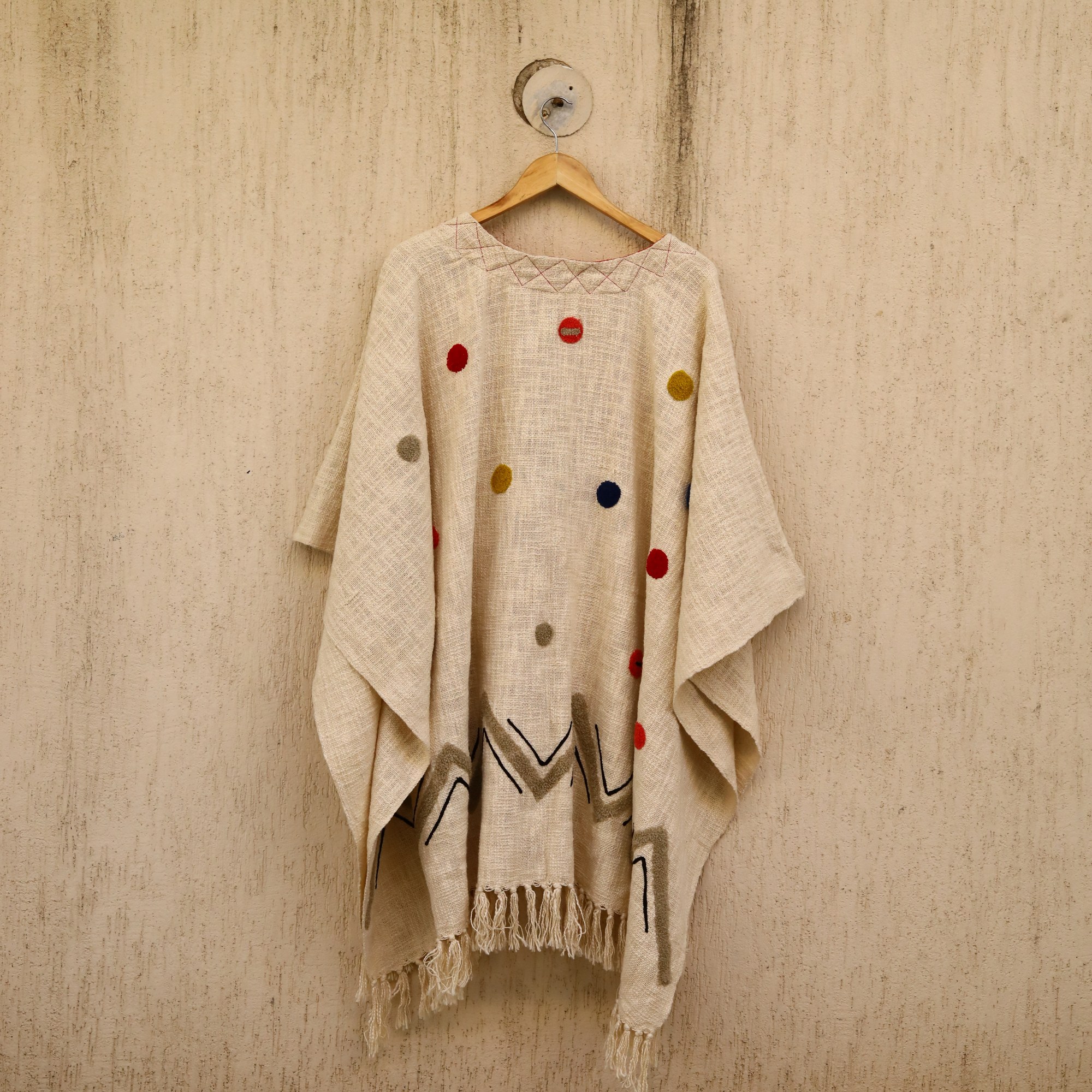 Slub Elegance Embroidery Shrug In Cream & Multicolor - Image 7