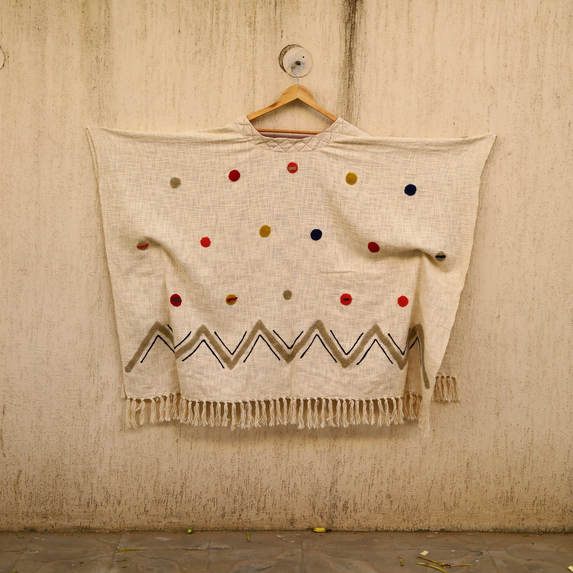 Slub Elegance Embroidery Shrug In Cream & Multicolor - Image 8