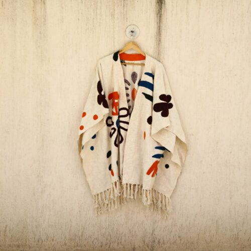 Cotton Aura Embroidery Shrug In Cream & Multicolor