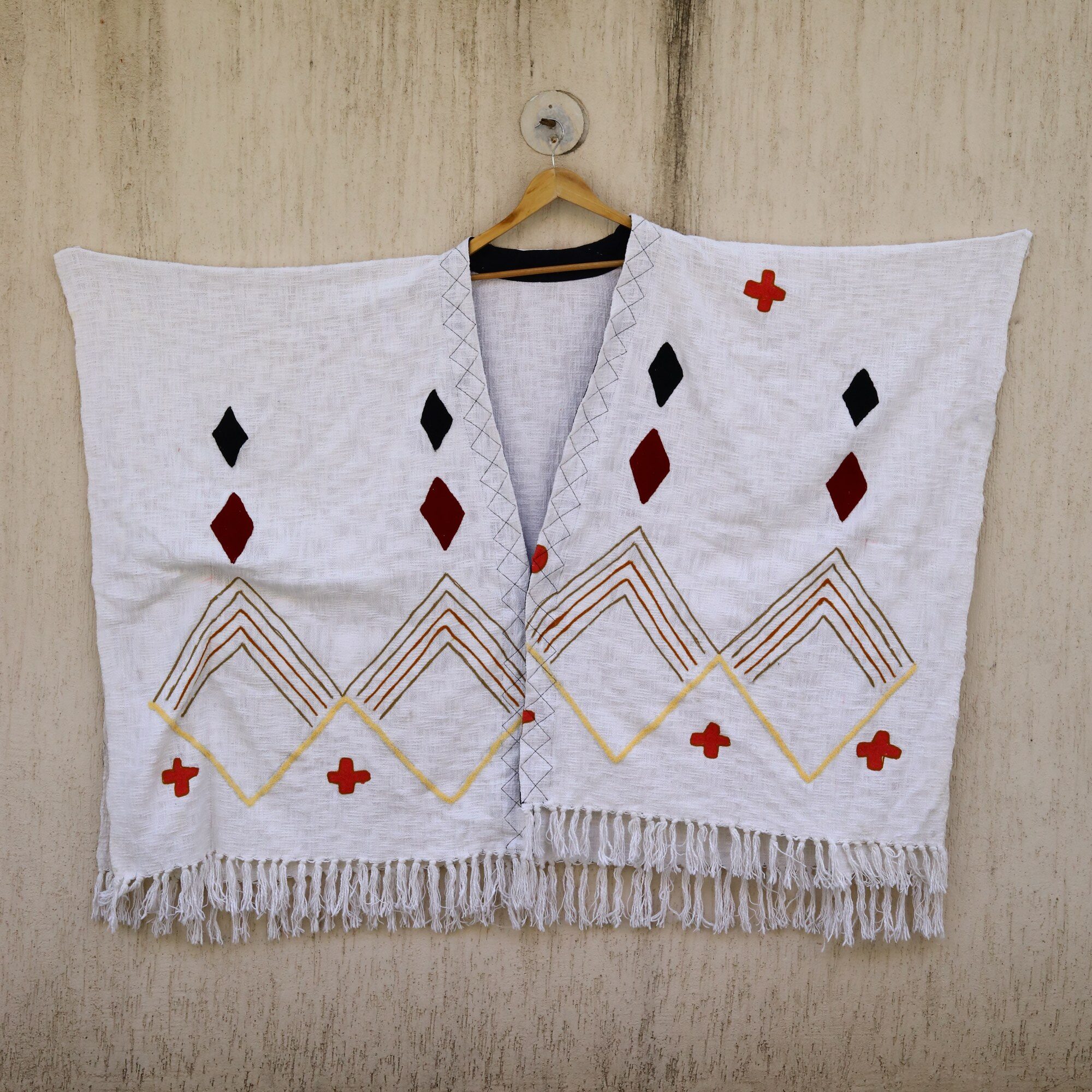 Slub Cotton Charm Embroidery Shrug In White & Multicolor - Image 5