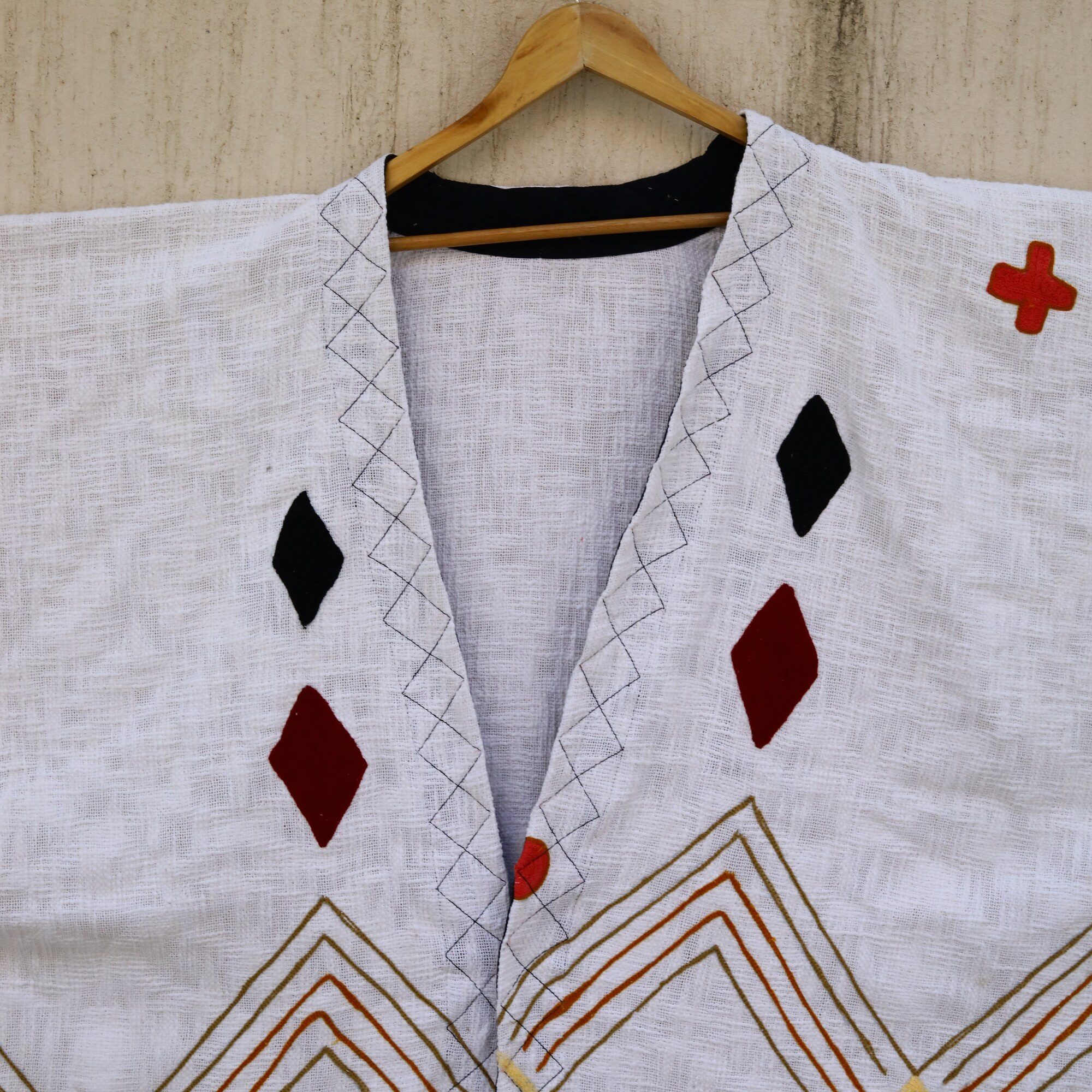 Slub Cotton Charm Embroidery Shrug In White & Multicolor - Image 8