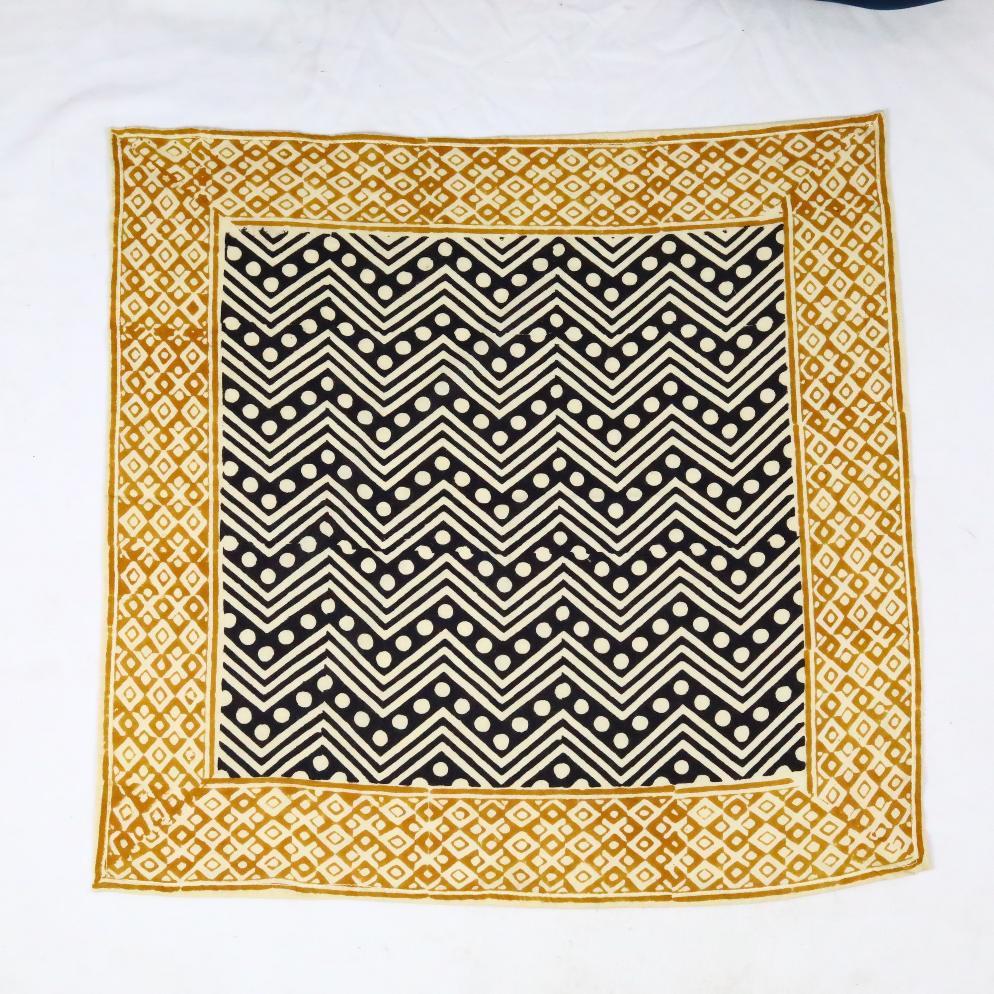Thread Nest Cotton Block Printed Bandana In Yellow & Black - Image 2