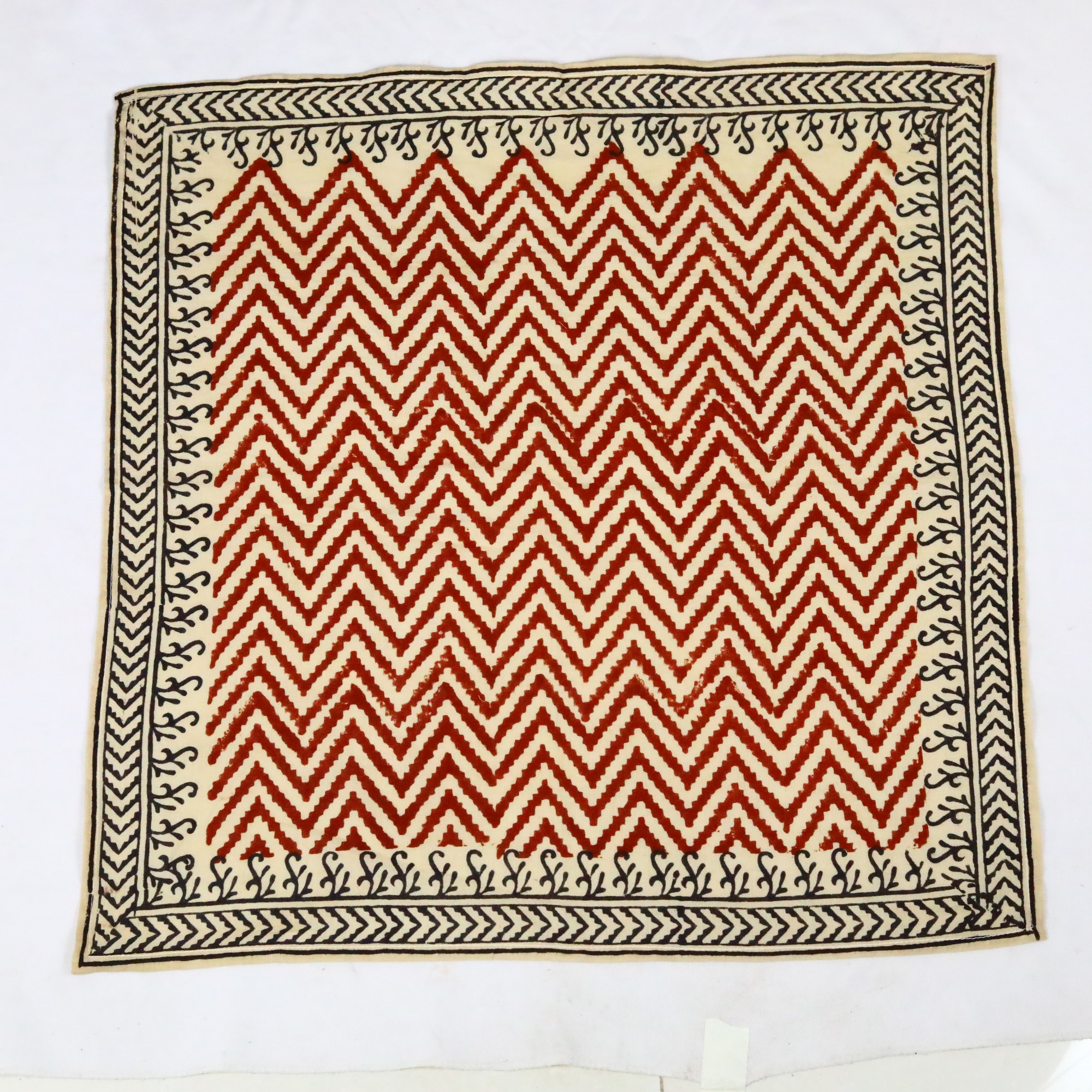 Thread Nest Cotton Block Printed Bandana In Red Black & Cream - Image 2