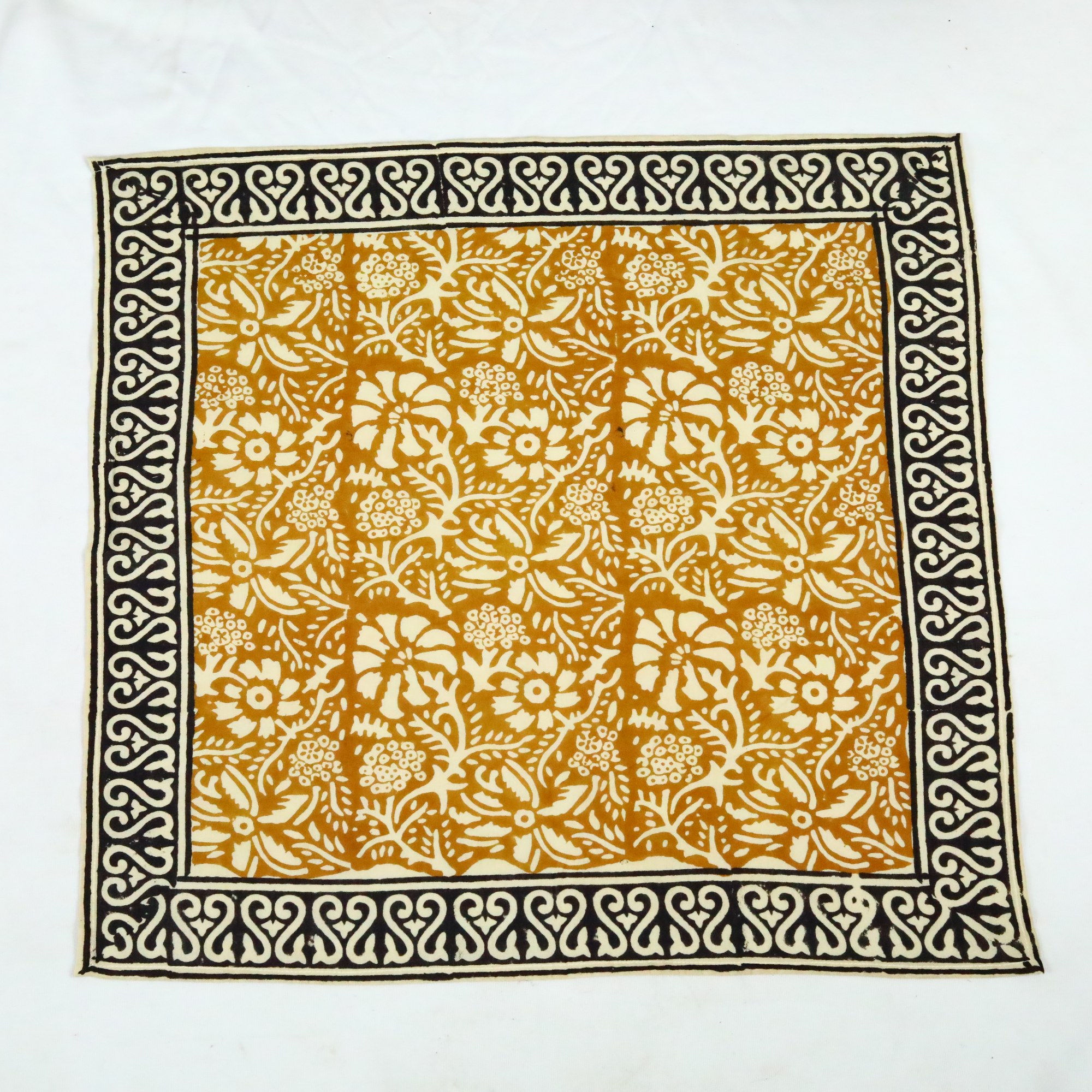 Glow Knot Cotton Block Printed Bandana In Yellow & Black - Image 2