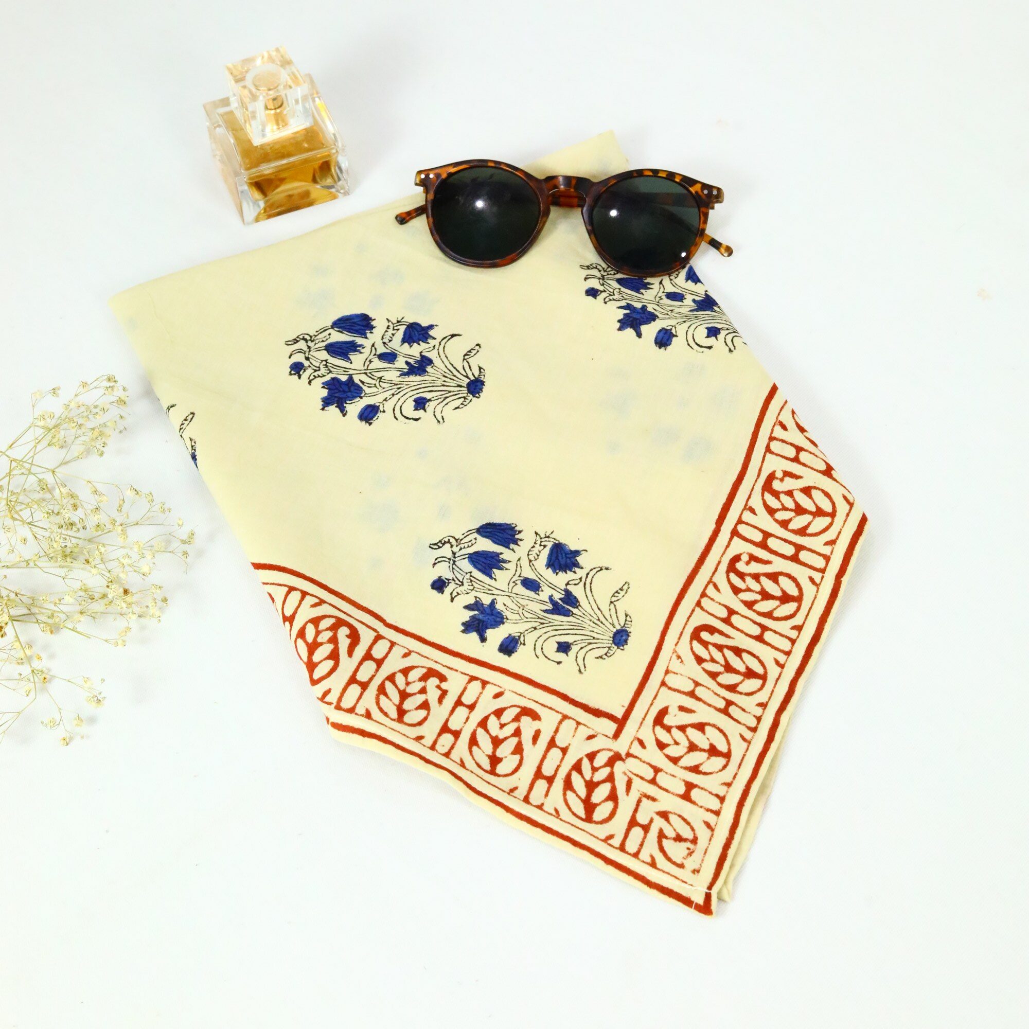 Aura BandCotton Block Printed Bandana In Multicolor - Image 3