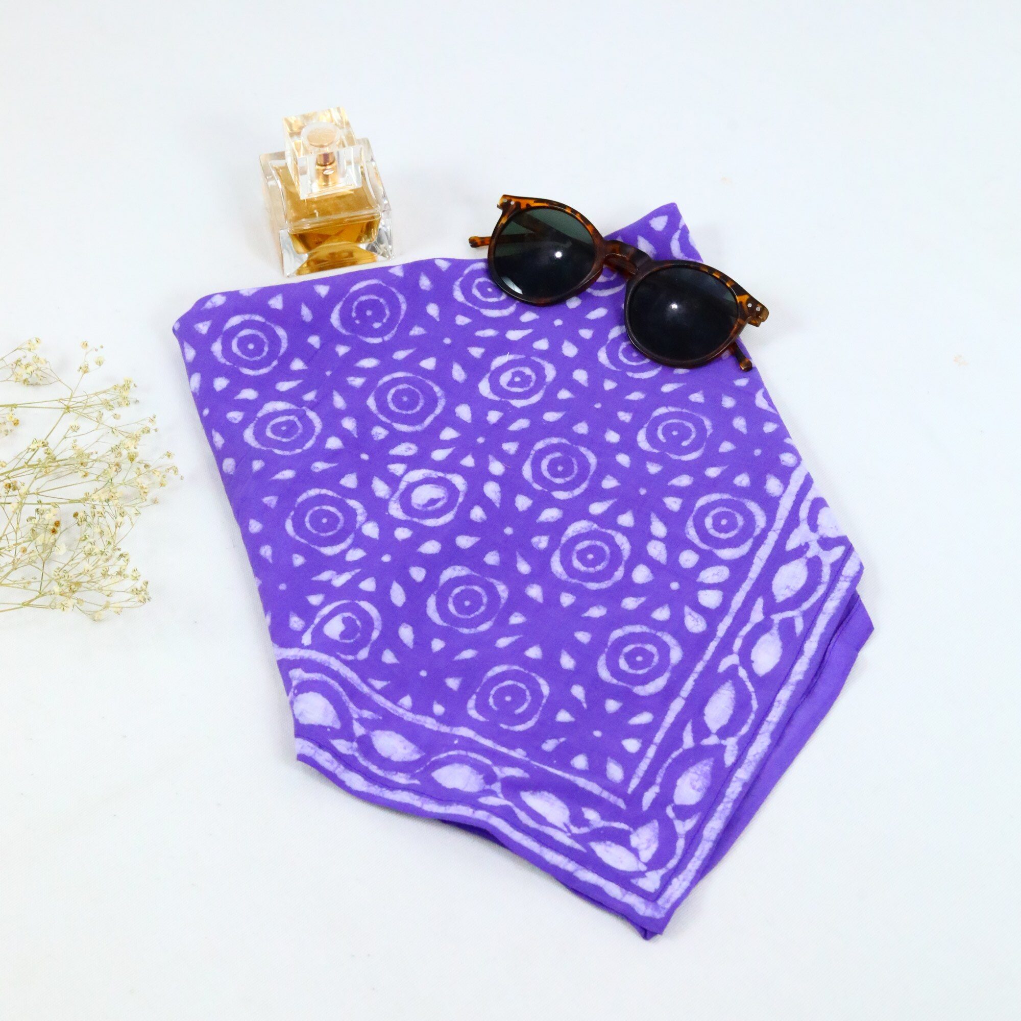 Loom Charm Bandana Cotton Block Printed Bandana In Purple - Image 3