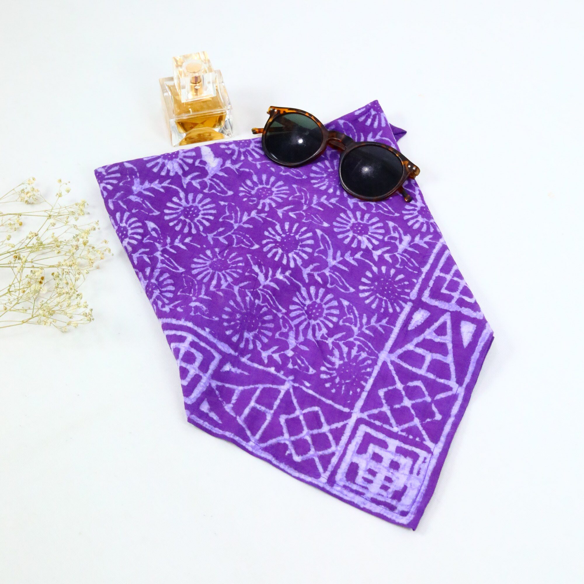 Made for everyday fun Cotton Block Printed Bandana In Purple - Image 4