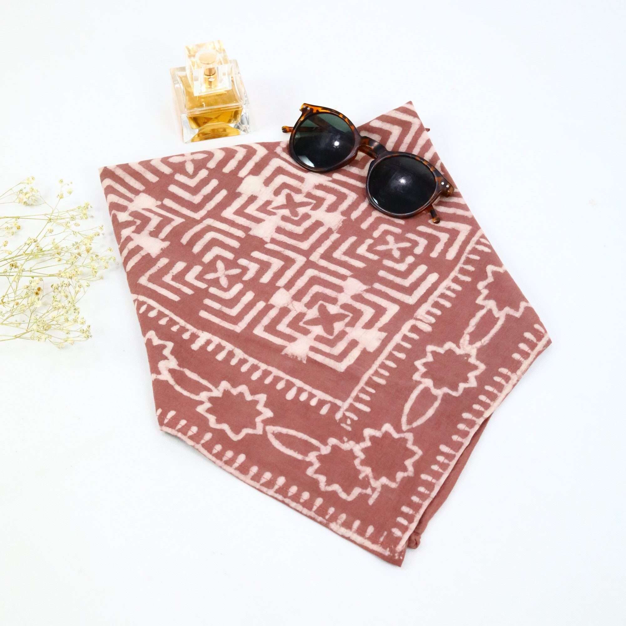 Bloom Babe Cotton Block Printed Bandana In Rust Brown - Image 3