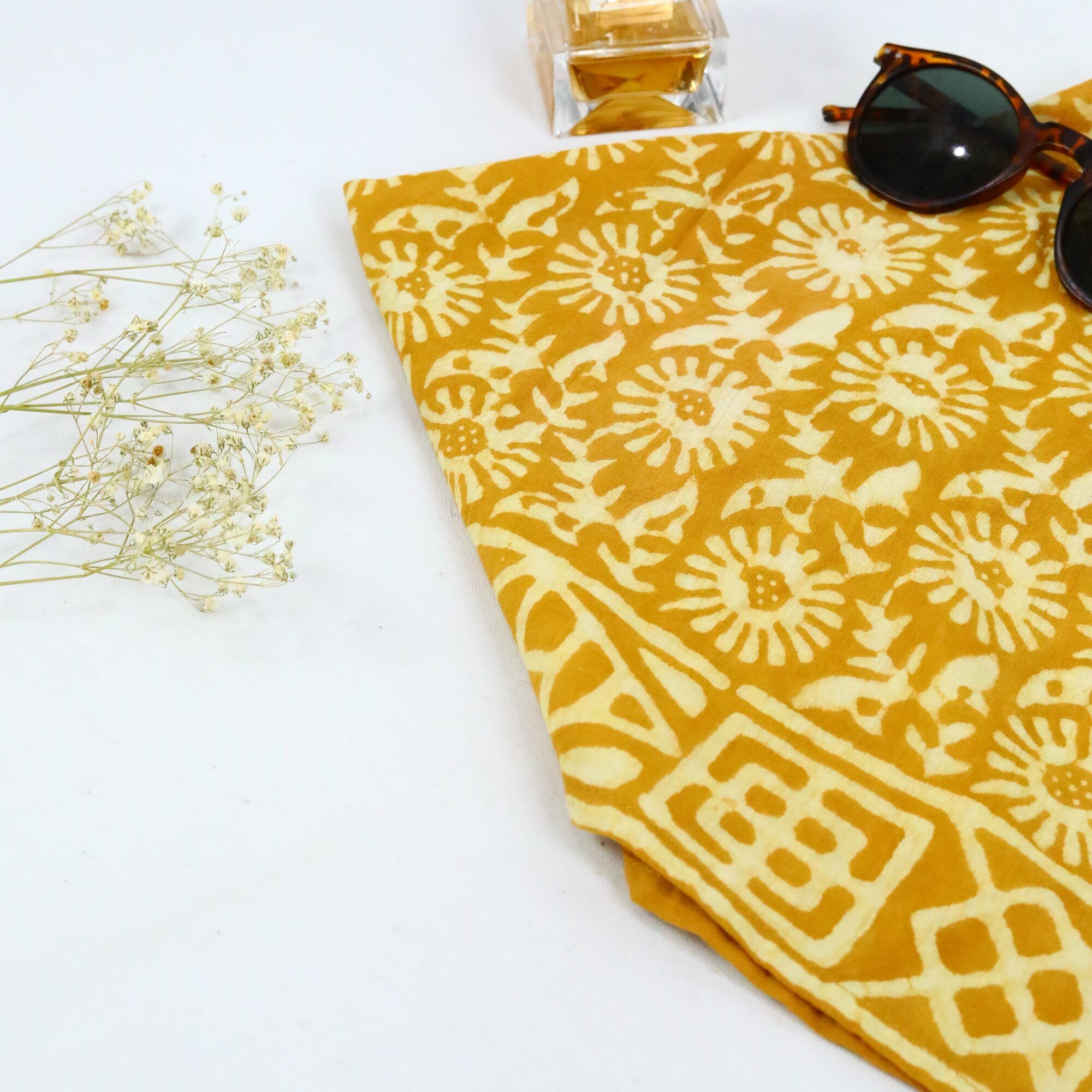 Knot Pop Style Cotton Block Printed Bandana In Yellow - Image 3