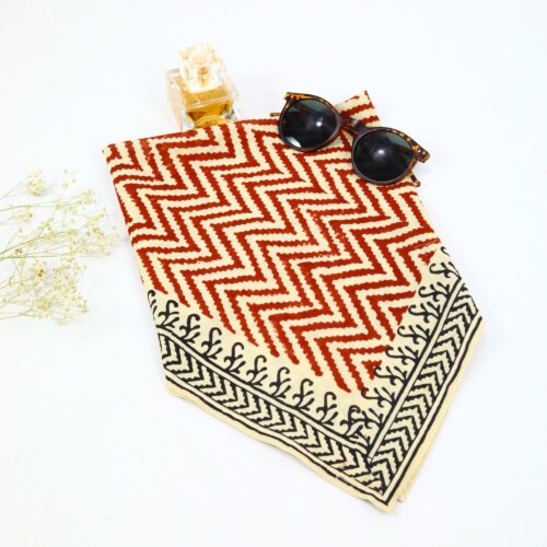 Thread Nest Cotton Block Printed Bandana In Red Black & Cream