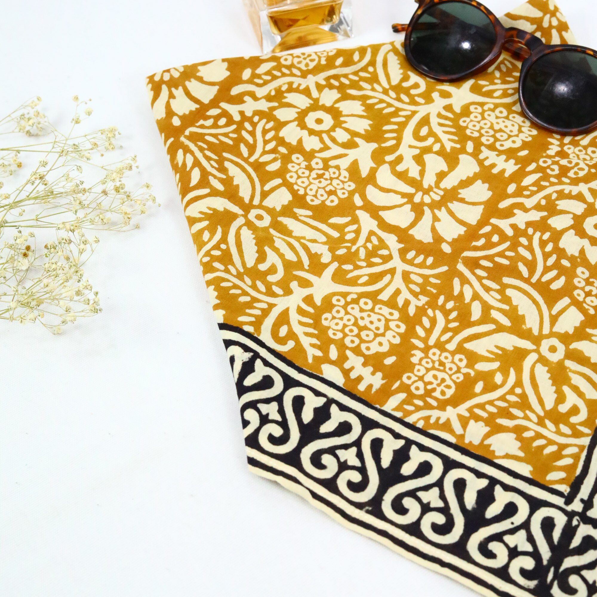 Glow Knot Cotton Block Printed Bandana In Yellow & Black - Image 3