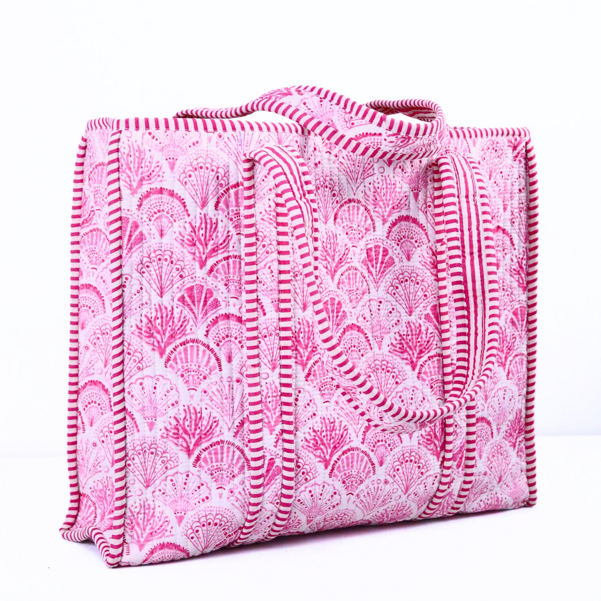 Blossom Screen Print Cotton Quilted Tote Bag In Pink - Image 3