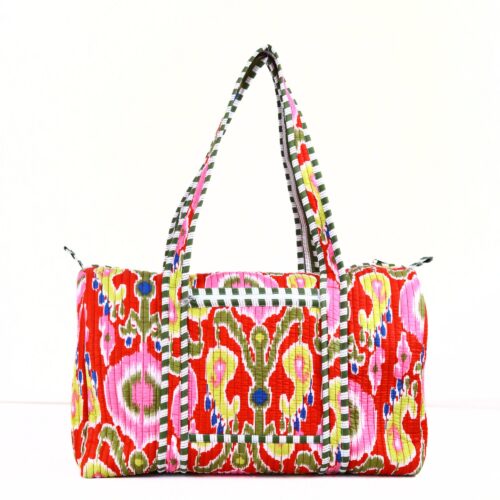 Season’s Traveler Screen Printed Cotton Duffle Bag With Sturdy Handles In Multicolor