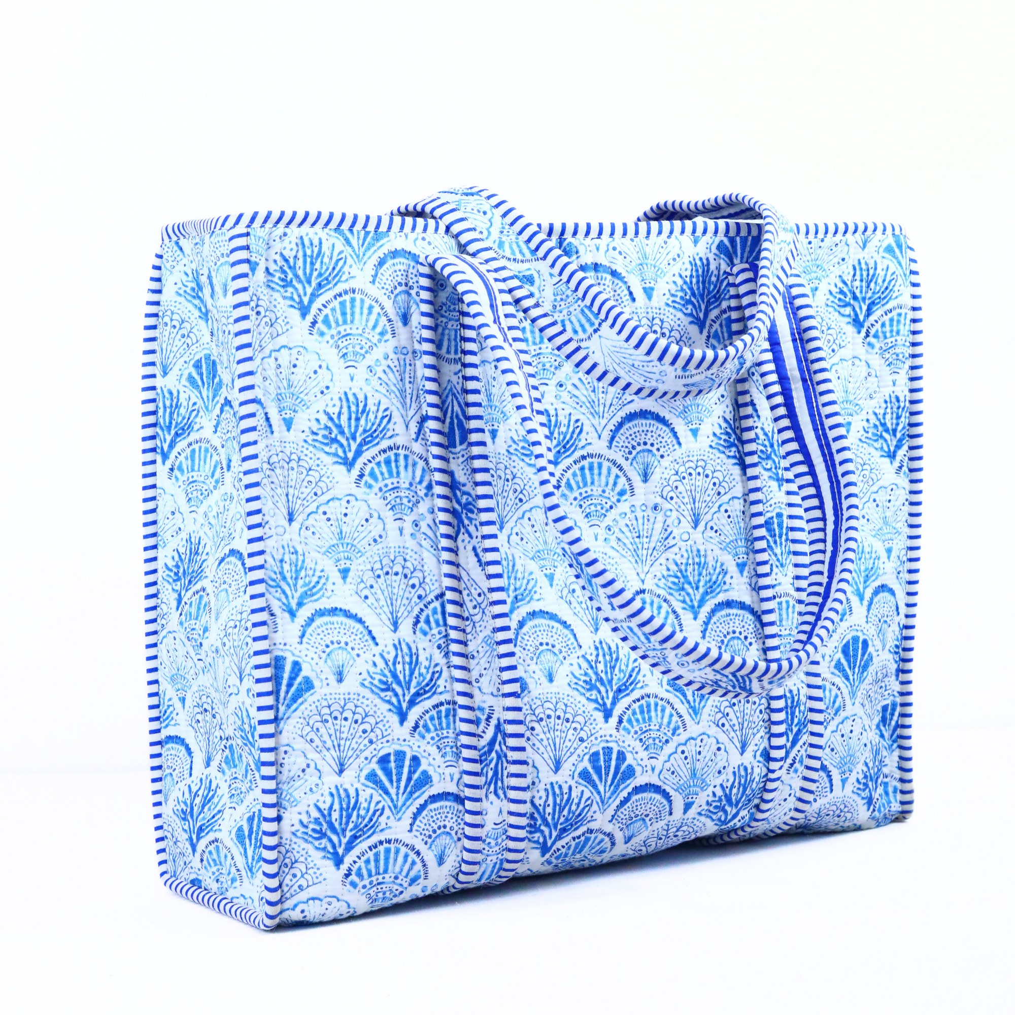 Day Trip Carry Screen Print Cotton Quilted Tote Bag In Blue - Image 2