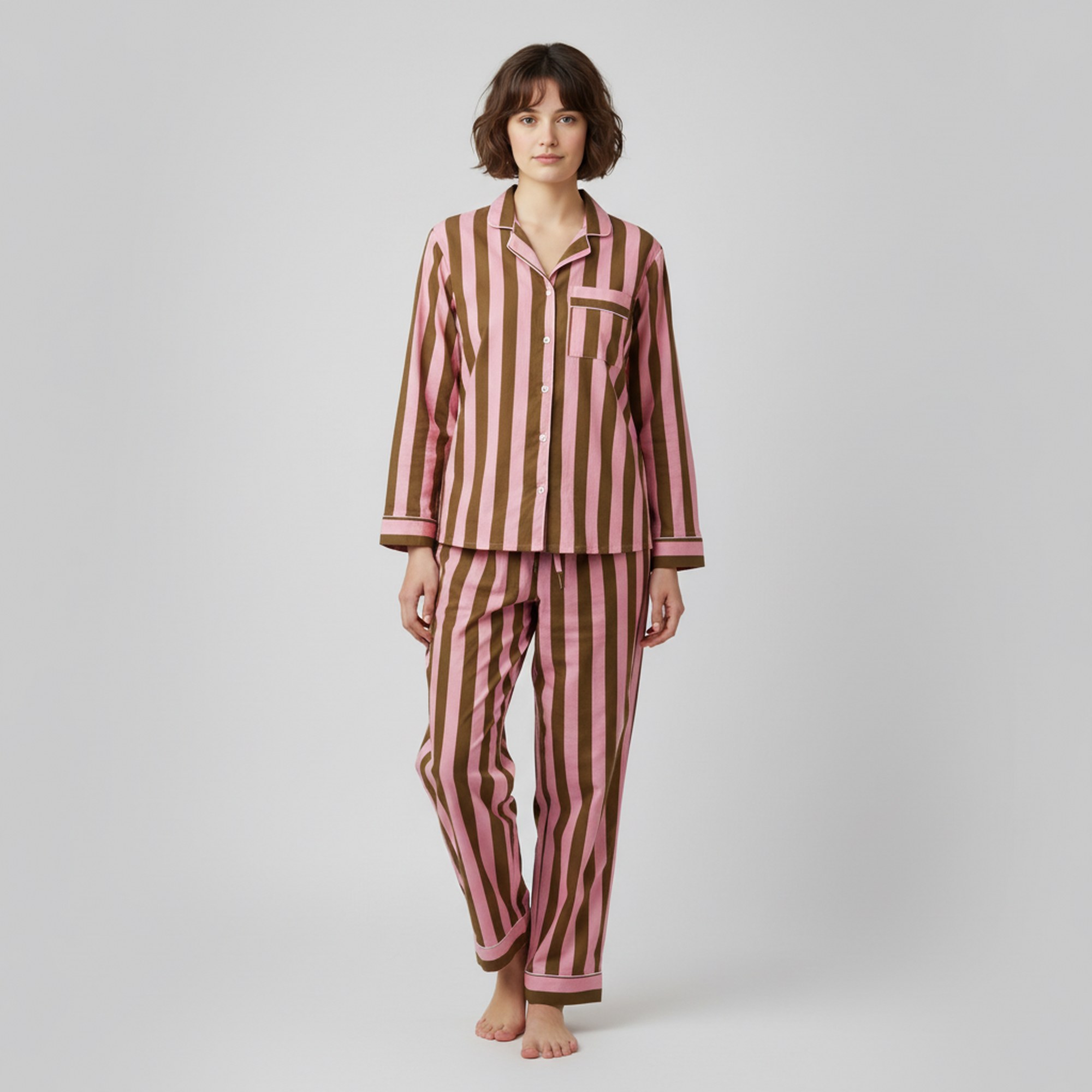 Pretty in Prints Cotton PJ Set In Peach & Brown - Image 2