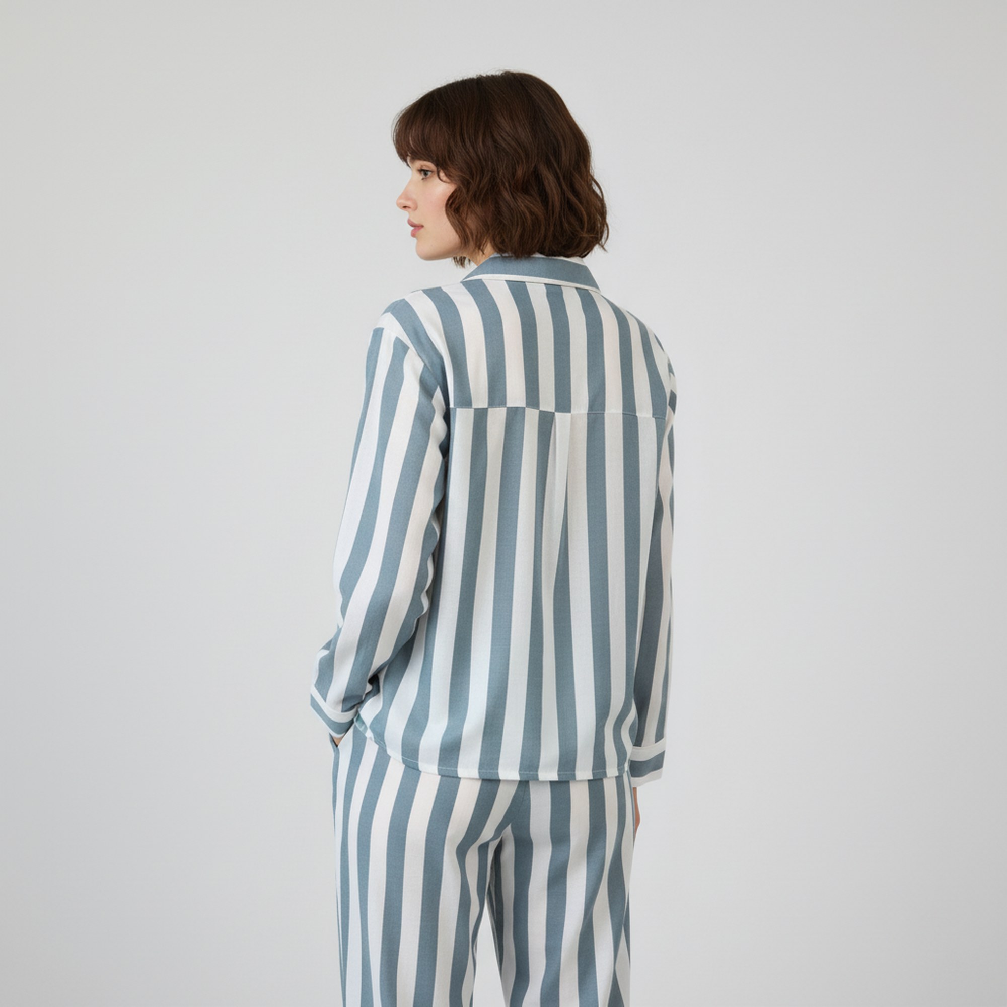 Softwear Cotton PJ Set In Gray & White - Image 2