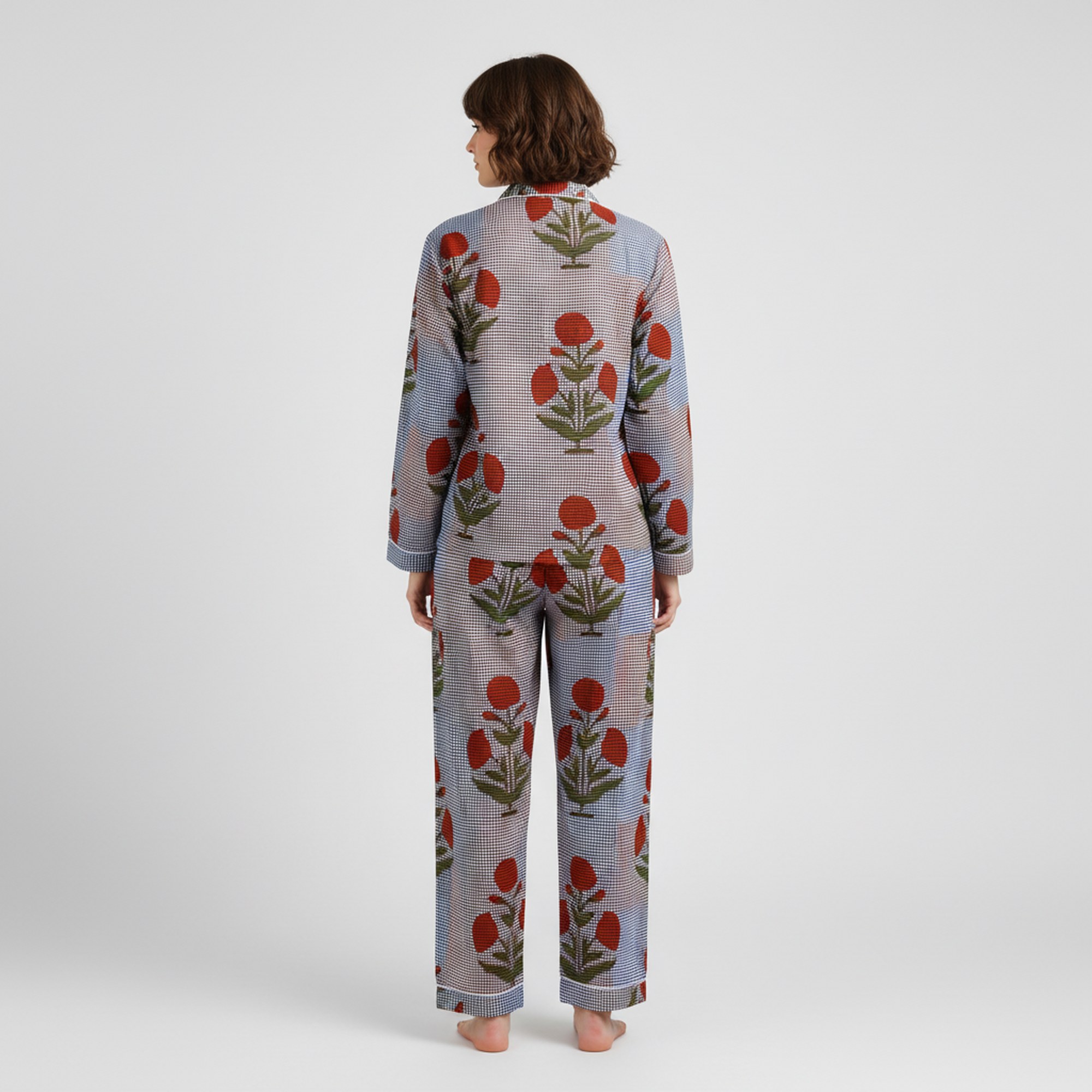 Floral Printed Cotton PJ Set In Red & Black - Image 2