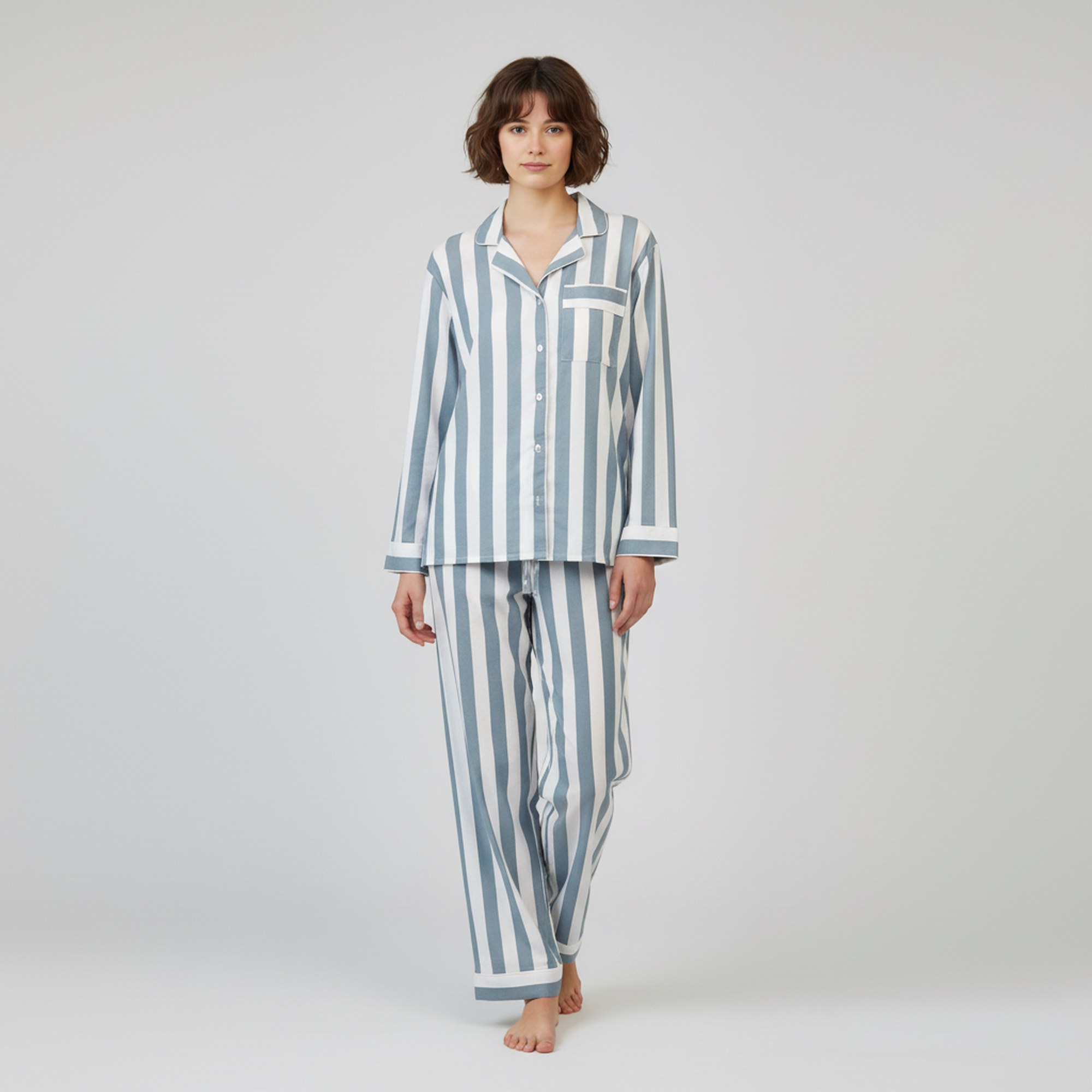 Softwear Cotton PJ Set In Gray & White - Image 3