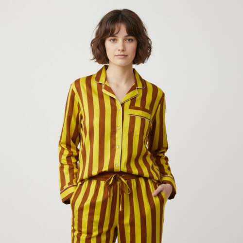 Airy Bloom Cotton PJ Set In Yellow & Brown