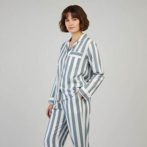 Softwear Cotton PJ Set In Gray & White