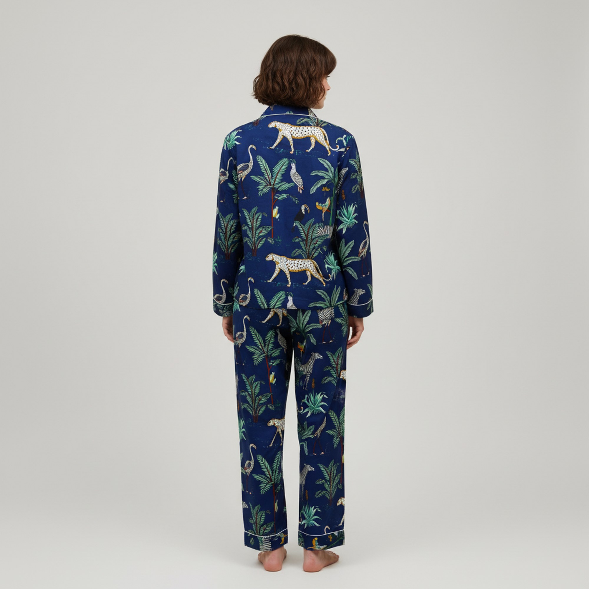 Jungle Print Cotton PJ Set In Blue & Multicolor - Image 4