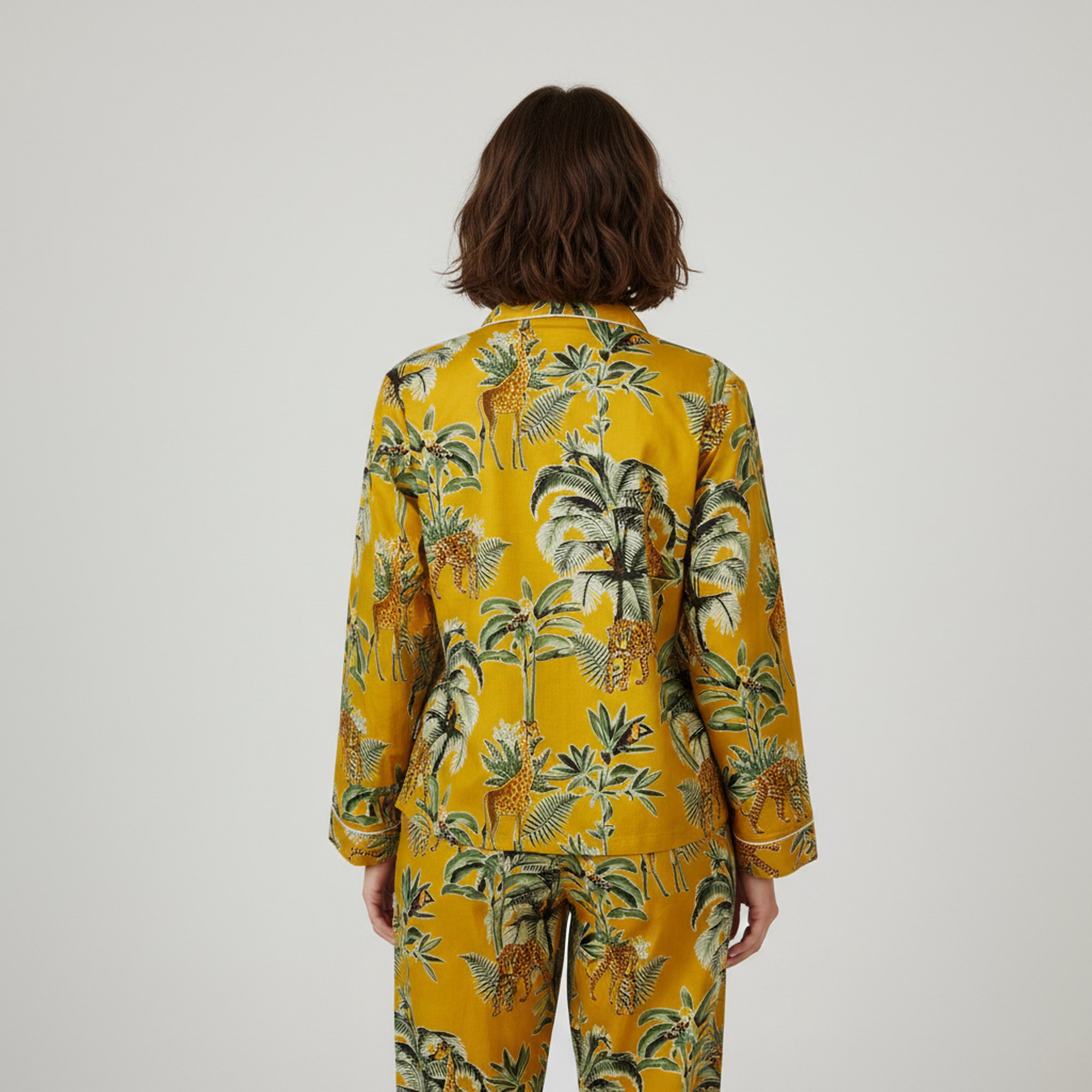 Jungle Print Cotton PJ Set In Yellow & Multicolor - Image 4