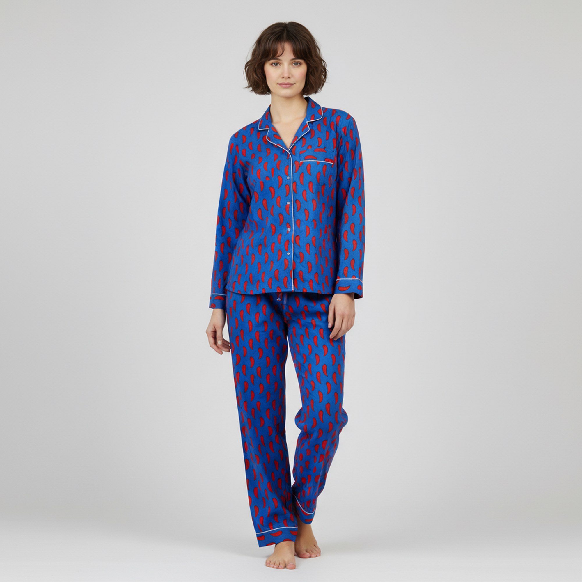 Nap Time Cotton PJ Set In Red Chilli Design - Image 3