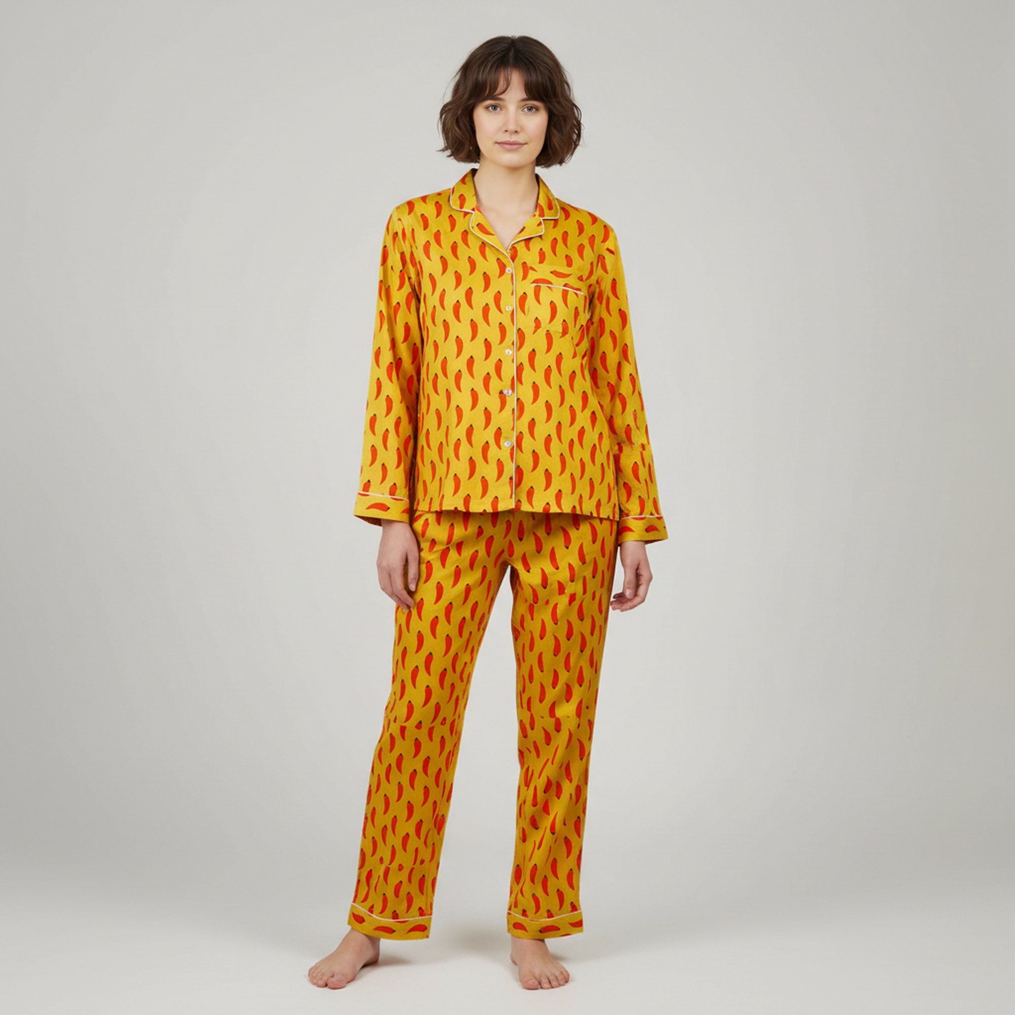 Comfy Crush Cotton PJ Set In Red Chilli Design - Image 3