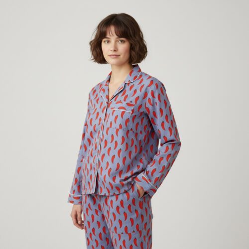 Night Comfort Cotton PJ Set In Red Chilli Design