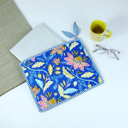Petal Vibe Cotton Quilted Screen Print Laptop Sleeves With Bow