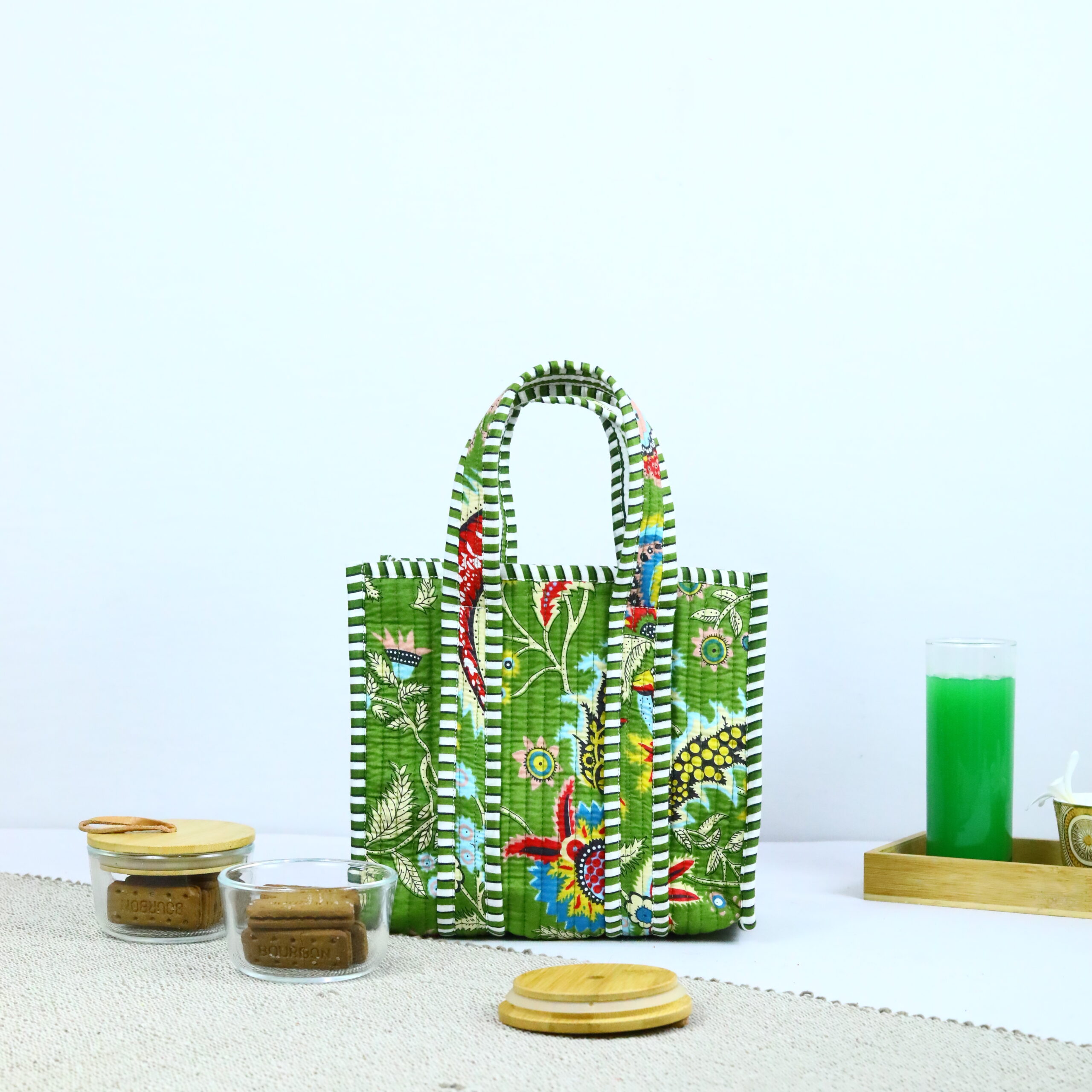 Daily Use Cotton Lunch Box In Green & Multicolor - Image 2