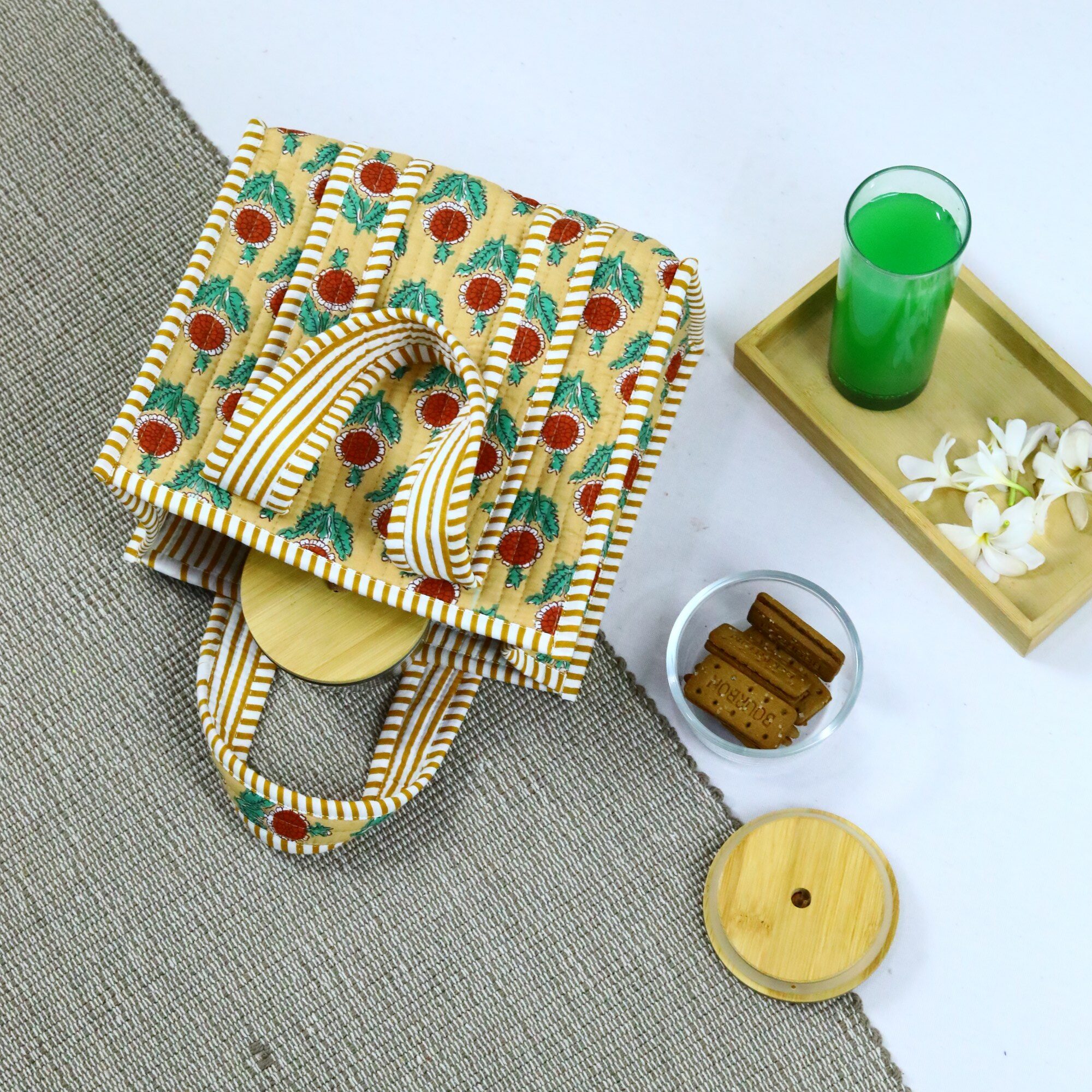 Classy Meal Cotton Lunch Box In Yellow & Multicolor - Image 3