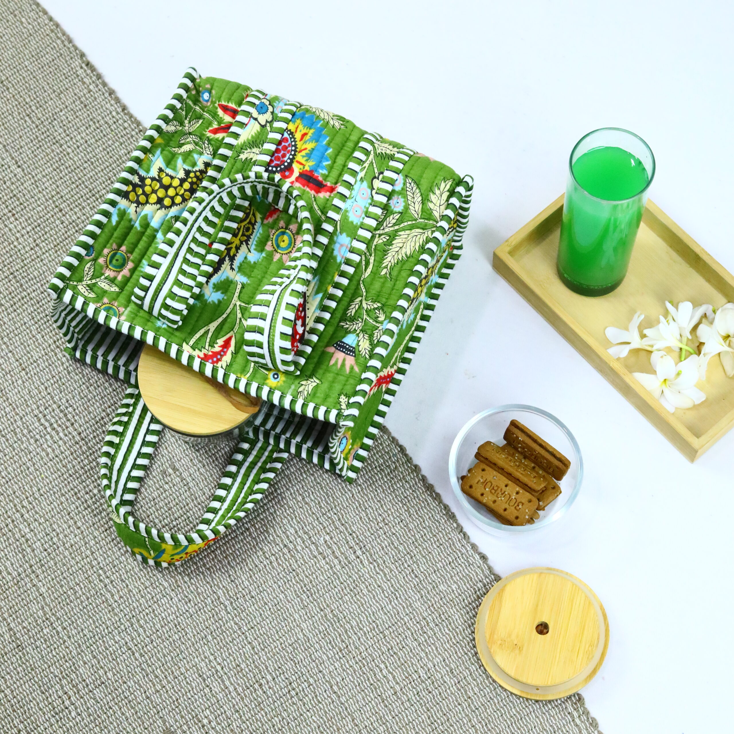 Daily Use Cotton Lunch Box In Green & Multicolor - Image 3