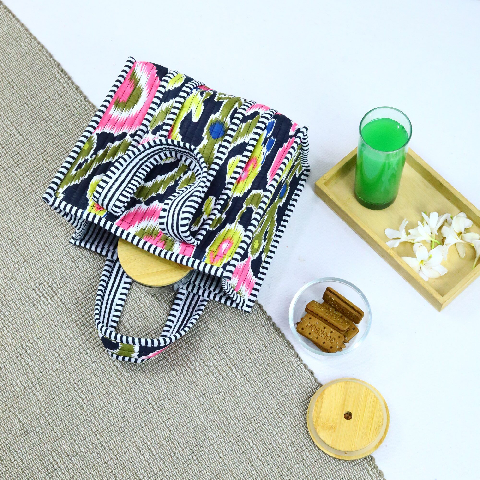 Stylish Ikat Lunch Box In Black & Multicolor - Image 4