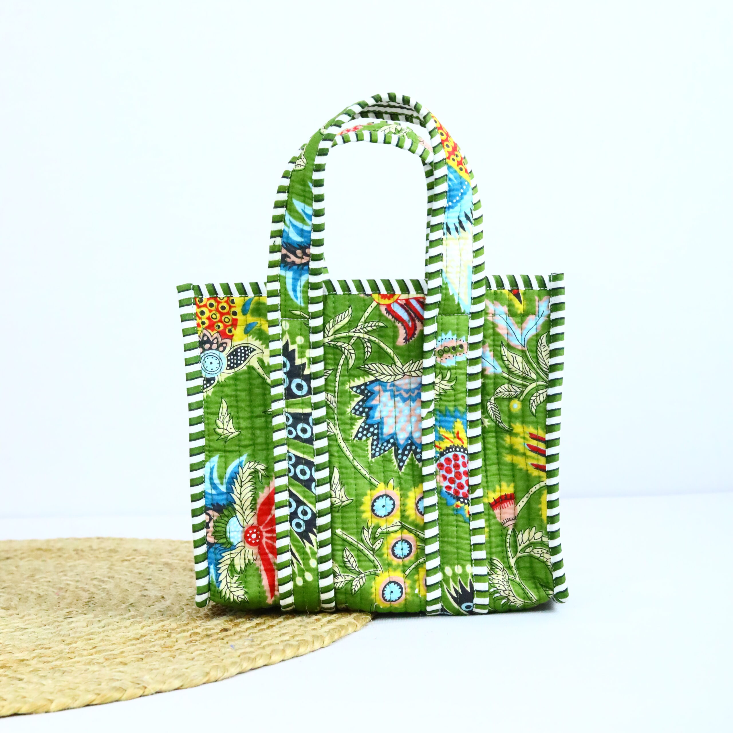 Daily Use Cotton Lunch Box In Green & Multicolor