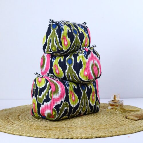 Travel Glow Screen Printed Set Of 3 Toiletry Pouches in Multicolor