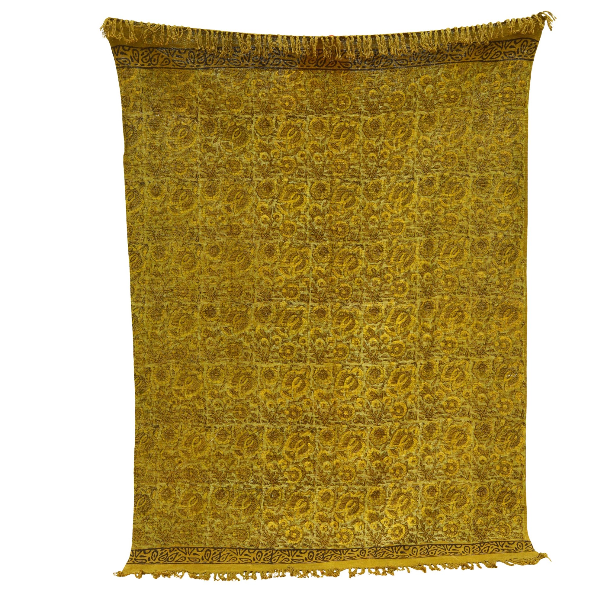 The Timeless Beauty Ajrakh Printed Cotton Slub Throw In Golden Mustard - Image 2