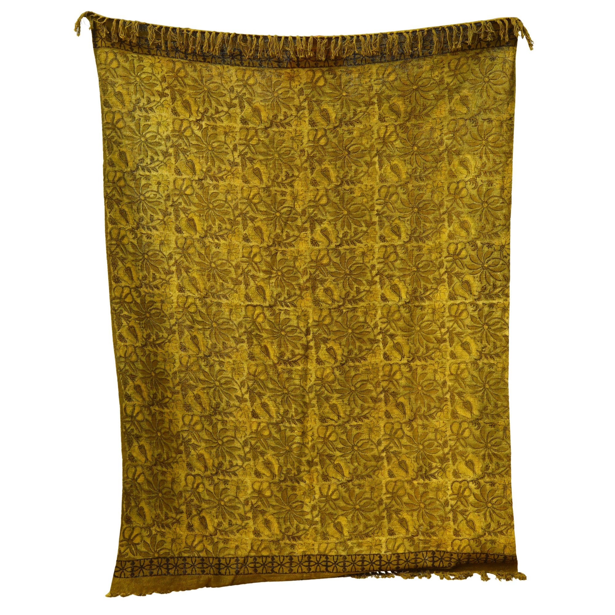Garden Legacy Ajrakh Printed Cotton Slub Throw In Mustard Yellow - Image 2