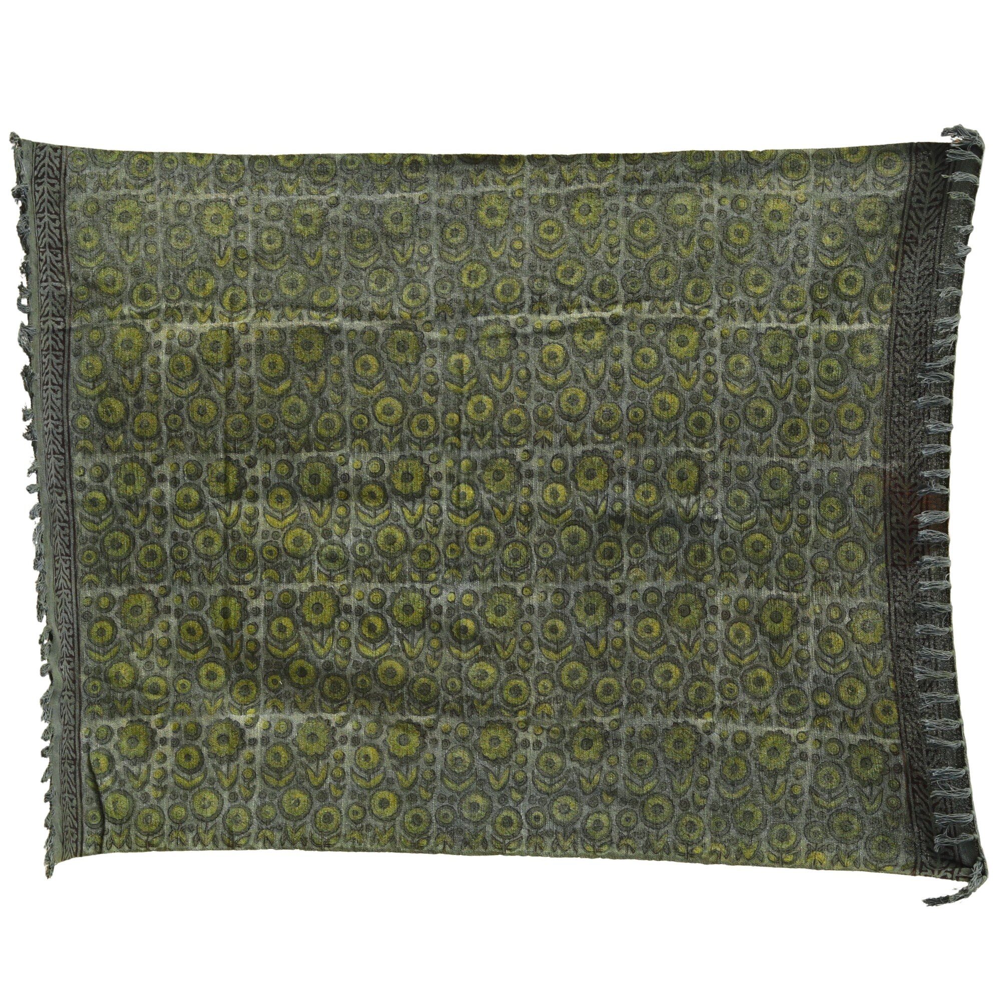 Floral Jaal Ajrakh Printed Cotton Slub Throw In Herbal Green Colour - Image 2