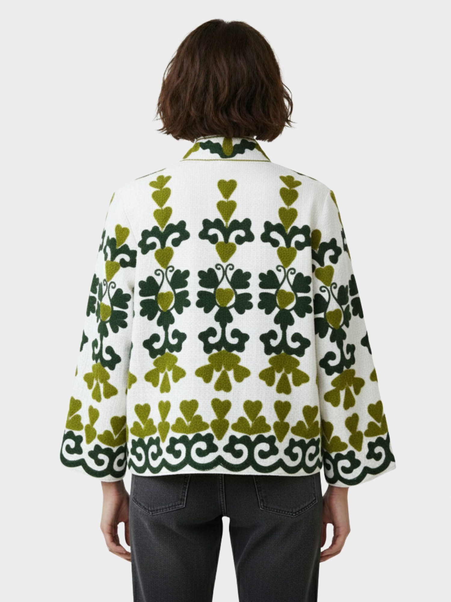 College Crush Slub Suzani Jacket In White & Green - Image 5