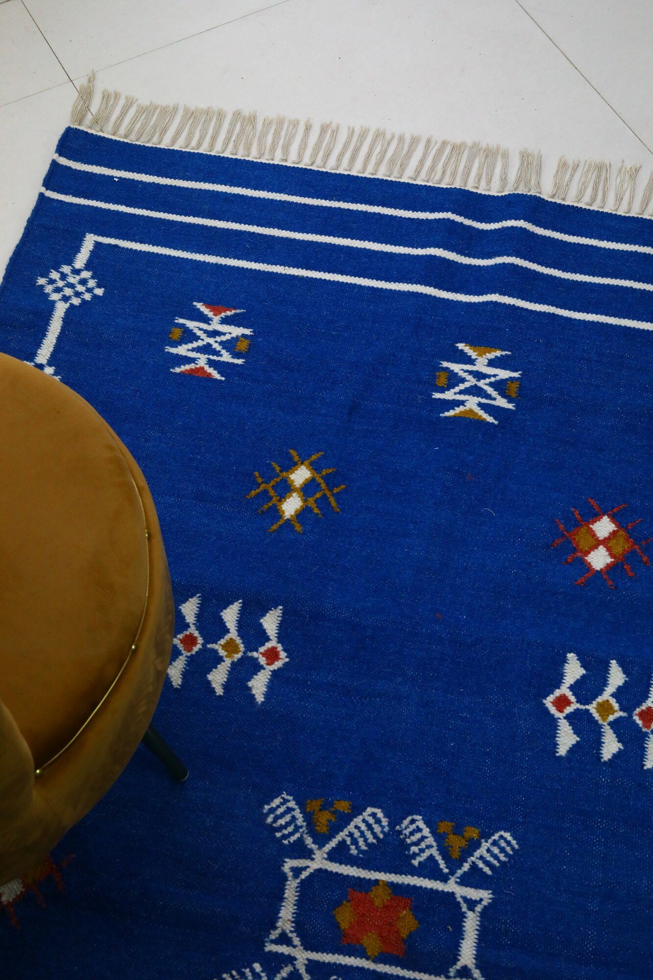Royal Craft HandWoven Wool Rug In Blue & White