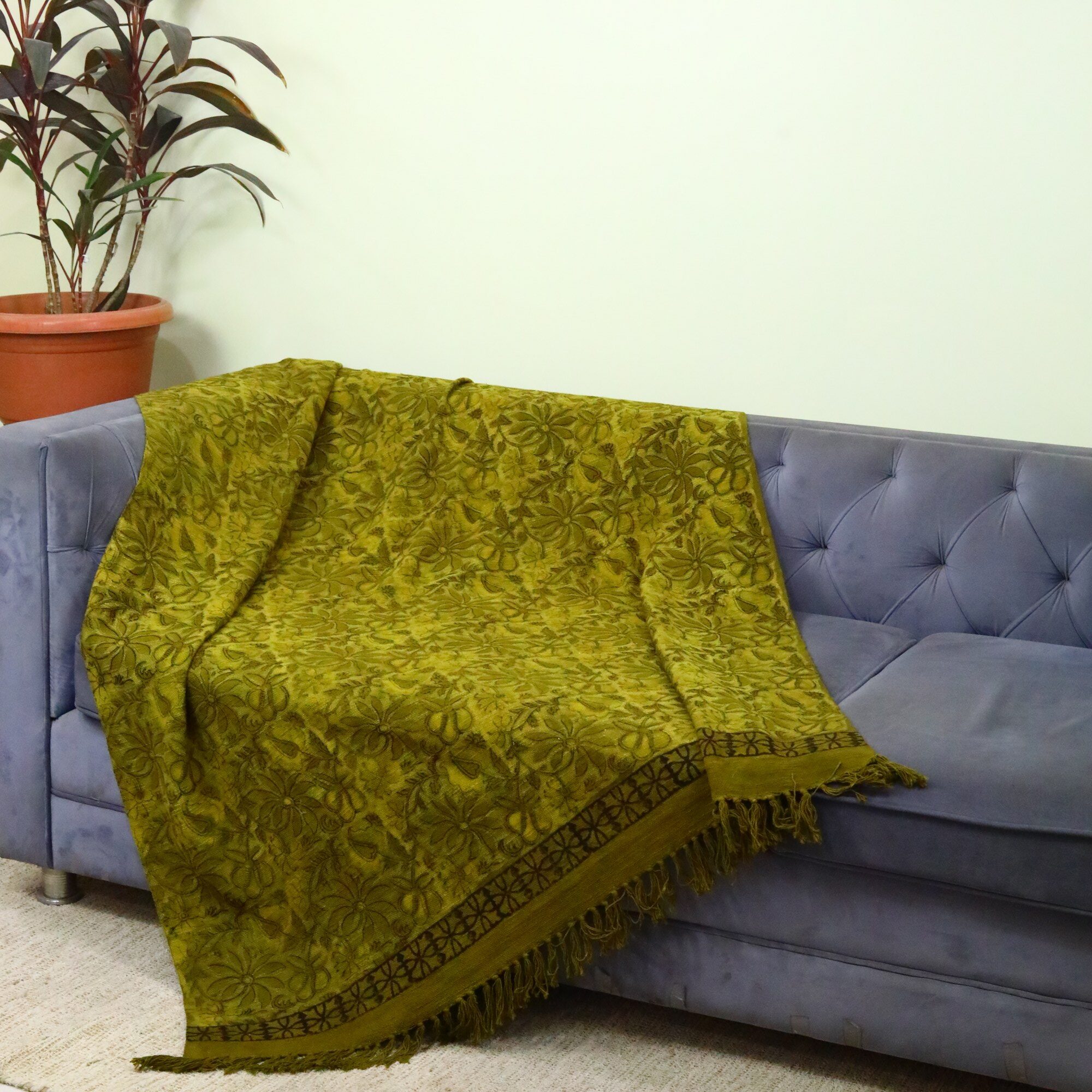 Garden Legacy Ajrakh Printed Cotton Slub Throw In Mustard Yellow