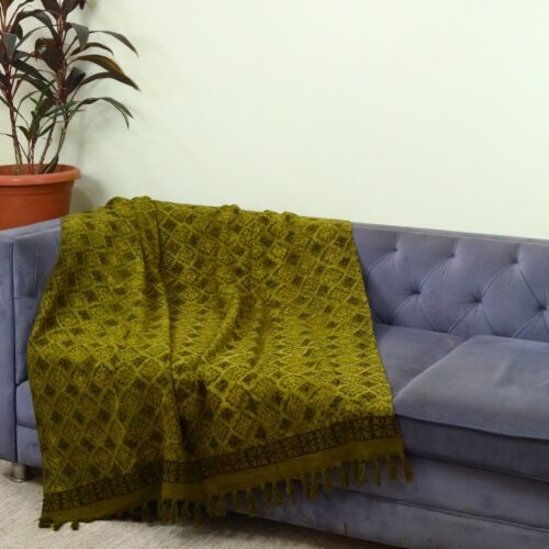 Diamond Jaal Ajrakh Printed Cotton Slub Throw In Golden Turmeric