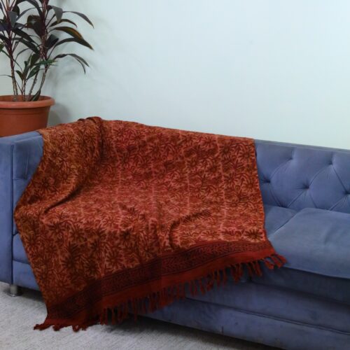 Durable Ajrakh Printed Cotton Slub Throw