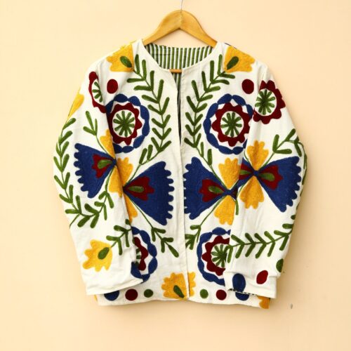 Floral Bloom Slub Suzani Jacket In Multicolor