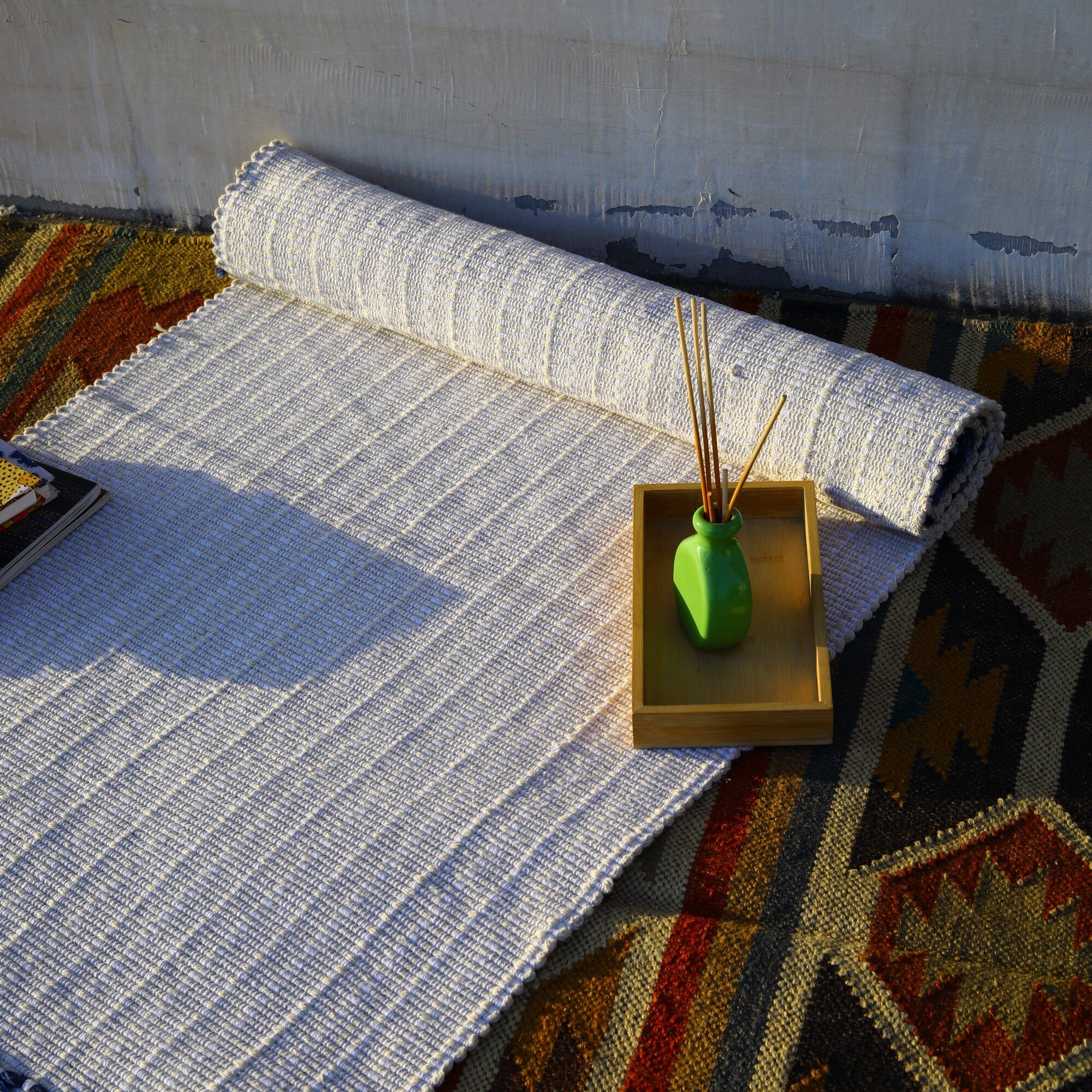 BreatheEase Hand-loomed Cotton Yoga Mat In Solid Dyed - Image 6