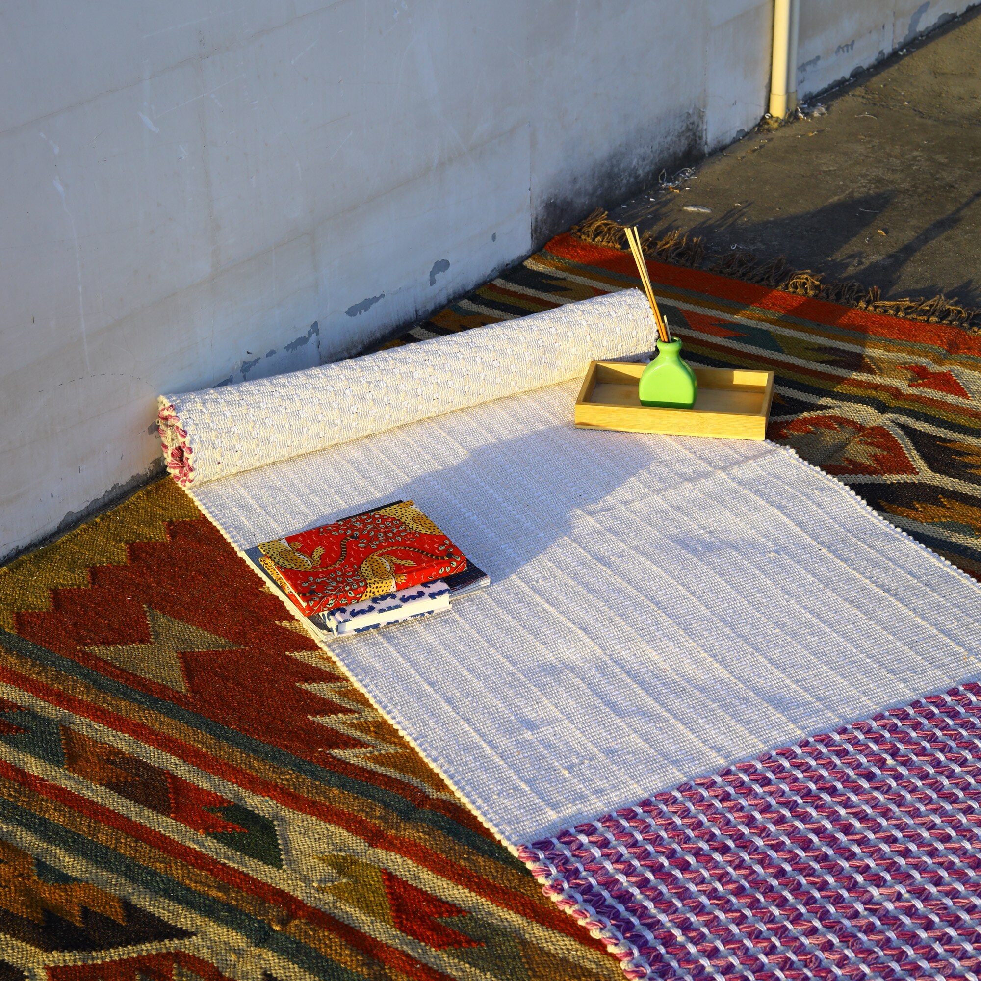 LuxeComfort Hand loomed Cotton Yoga Mat In Solid Dyed - Image 4